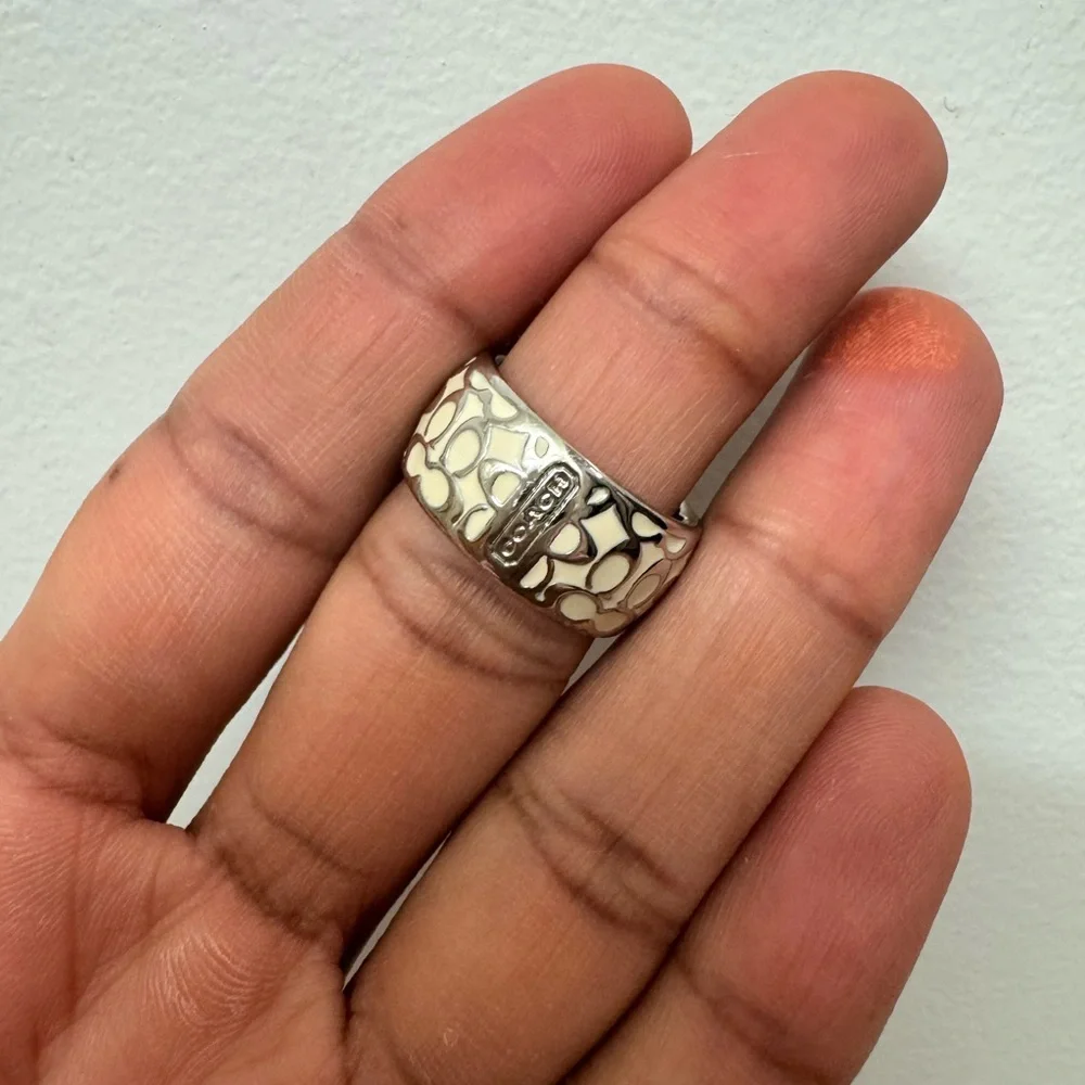 Coach Silver and Cream Patterned Ring - Picture 4 of 4